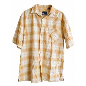 Vintage Hobie Yellow Plaid Button Up Shirt Men's Large Modal Rayon Cotton Surf